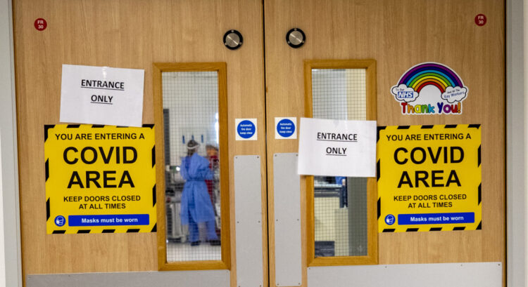 The entrance to one of five Covid-19 wards at Whiston Hospital in Merseyside where patients are taken to recover from the virus.