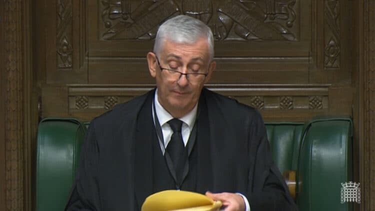 Speaker of the House, Sir Lindsay Hoyle, asks for a minutes silence in the chamber of the House of Commons, Westminster, as MPs gather to pay tribute to Conservative MP Sir David Amess, who died on Friday after he was stabbed several times during a constituency surgery in Leigh-on-Sea, Essex.